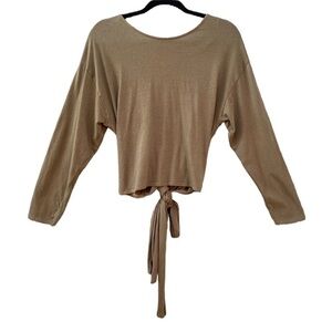 NEW Zara Perfect Basics Olive Long Sleeve Open Tie Back Top Sz S